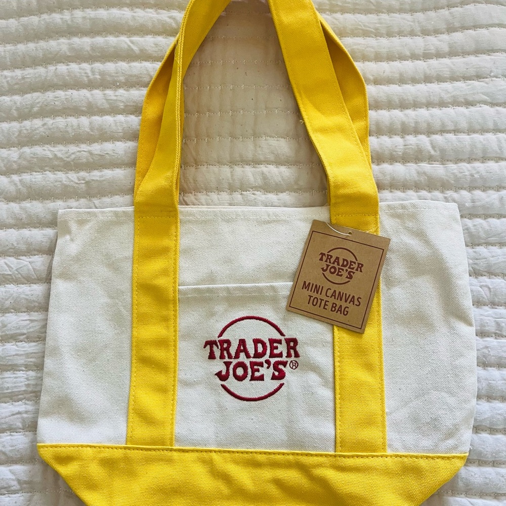 Trader Joe's Yellow and  Cream Mini Canvas Tote Bag